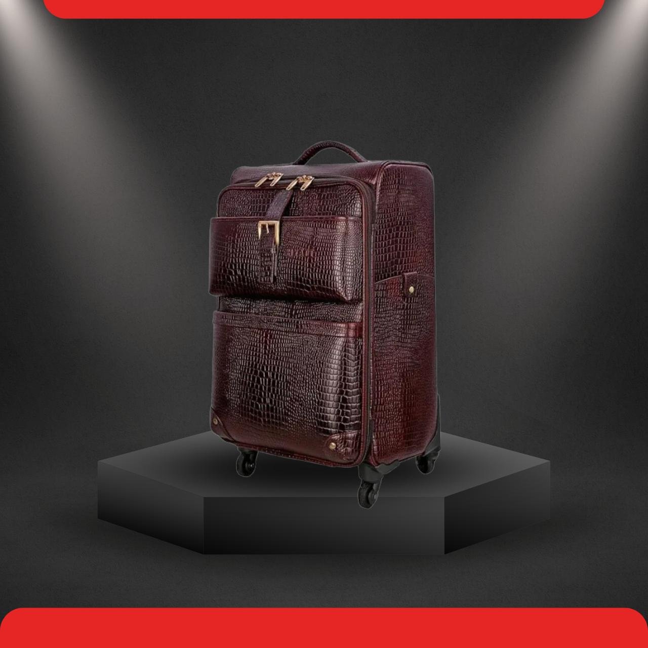 Luxurious Croc-Embossed Leather Trolley Bag